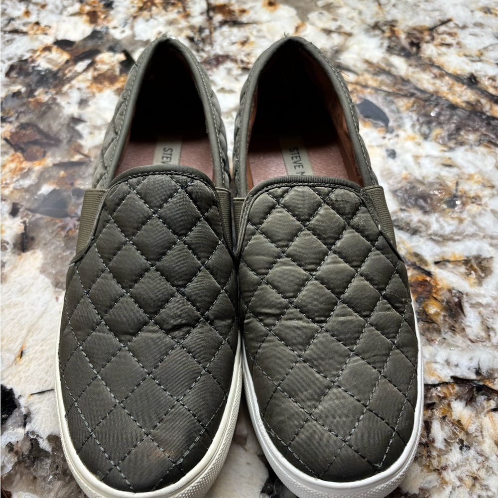 Steve Madden  Quilted Olive Slip-On Loafers - Picture 4 of 9
